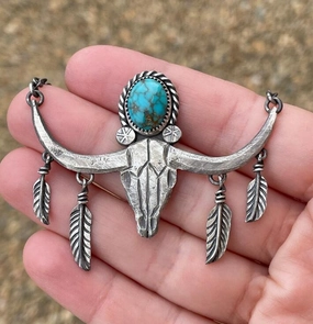 Wholesale Vintage Western Turquoise Bull Head Pendant Necklace