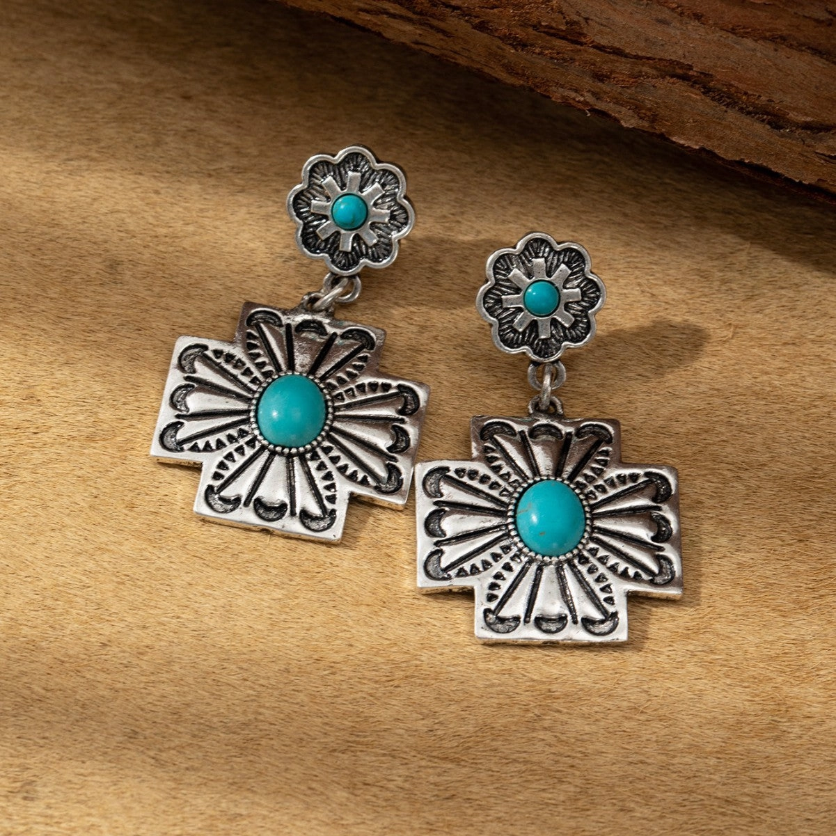 Wholesale Vintage Western Turquoise Oval Exaggerated Earrings