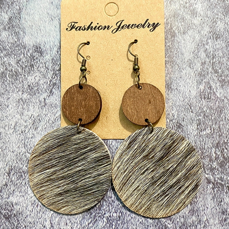 Wholesale Vintage Western Wood Leather Horsehair Earrings