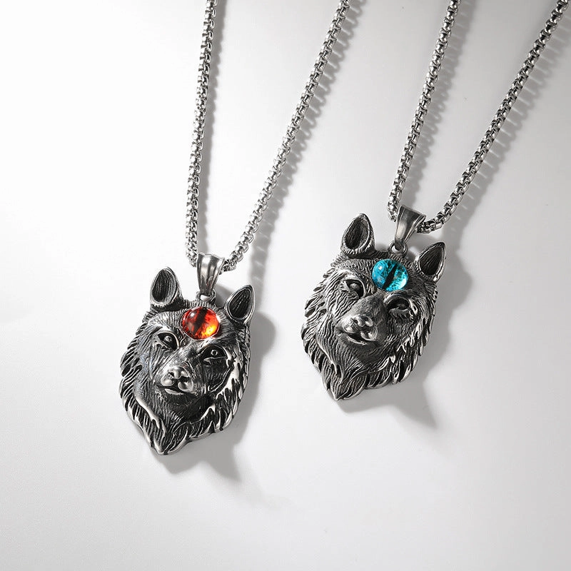 Wholesale Vintage Wolf Head Stainless Steel Necklace
