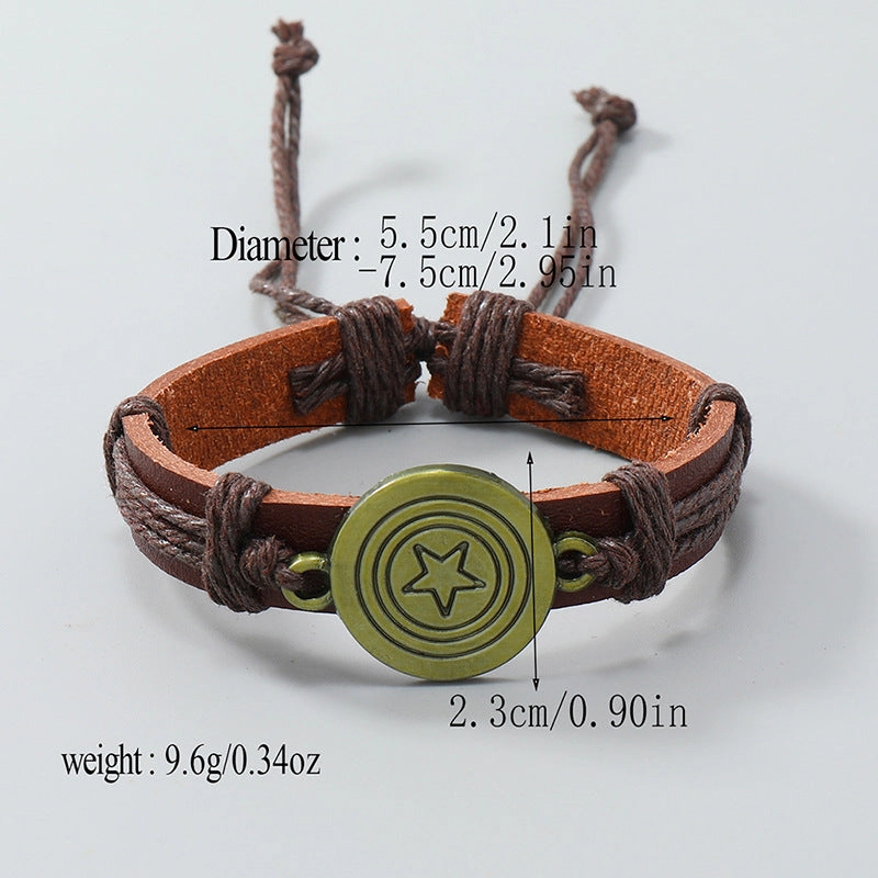 Wholesale Vintage Woven Antique Copper Alloy Pentagram Leather Bracelet
