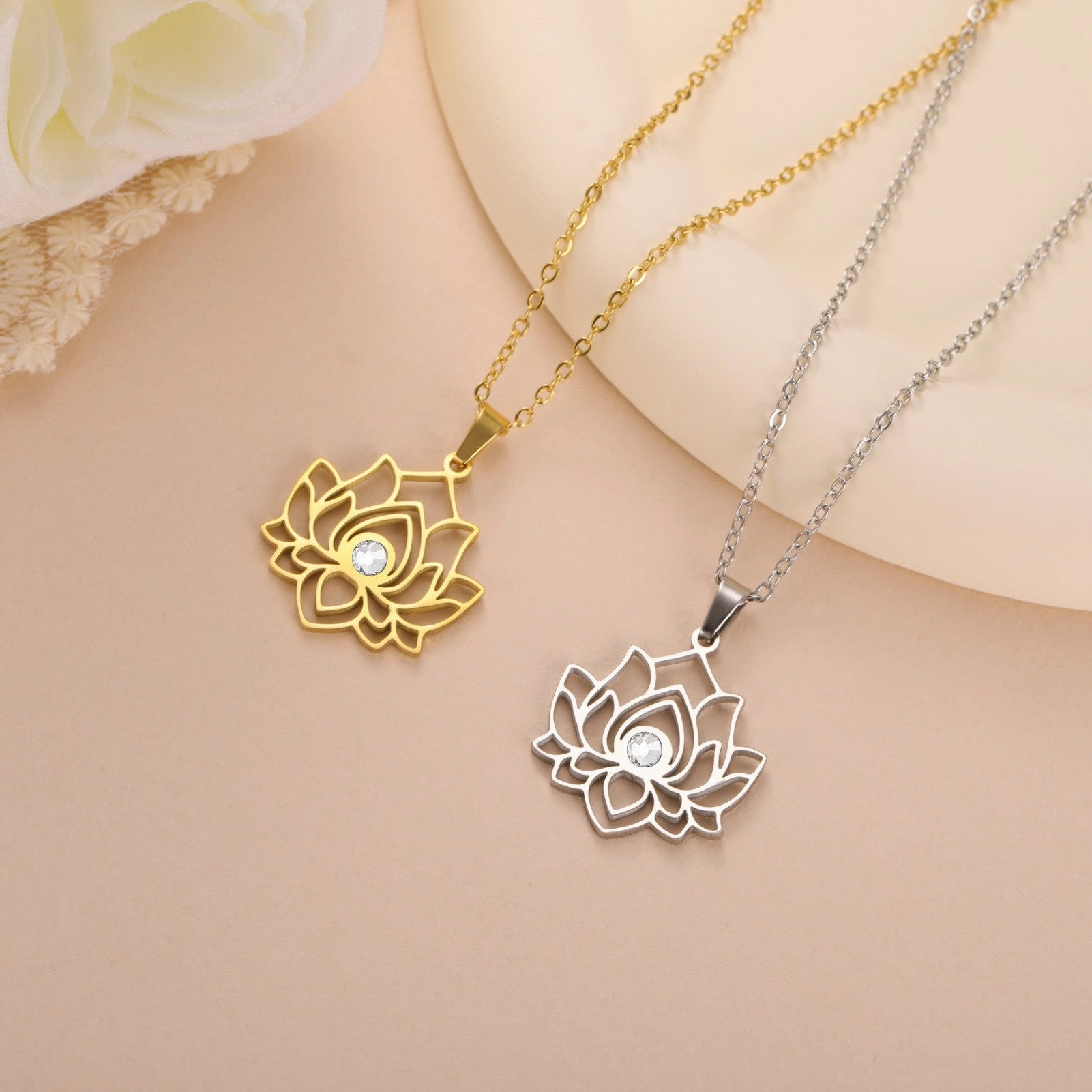 Wholesale Water Drop Lotus Necklace Women's Stainless Steel Trend Necklace