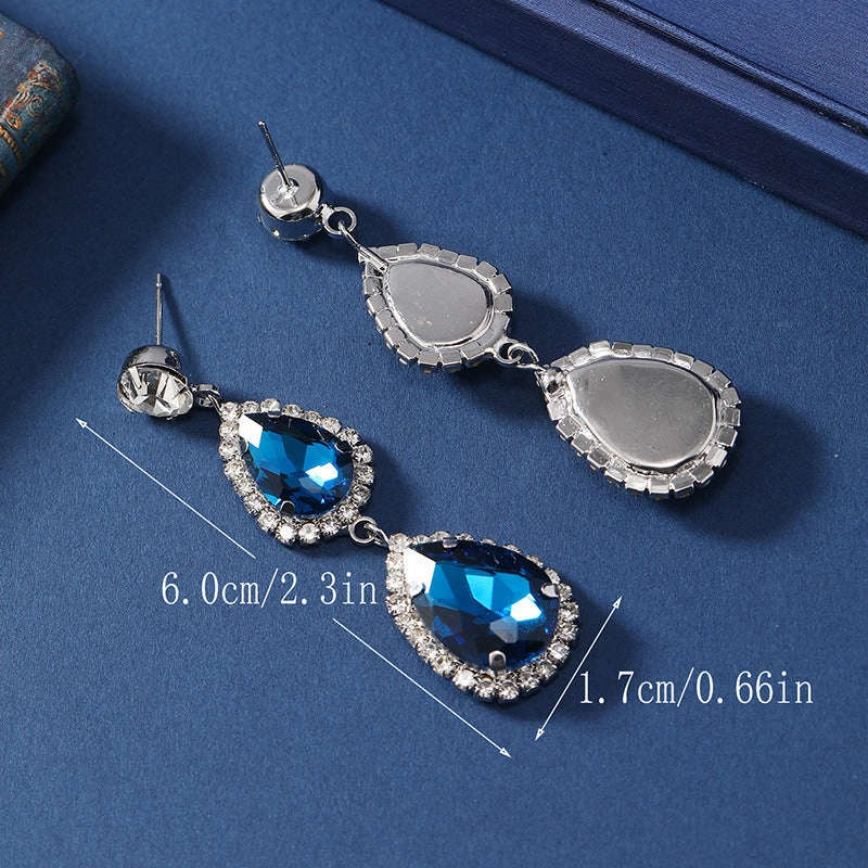 Wholesale Water Drop Micropaved Blue Earrings and Necklace Set
