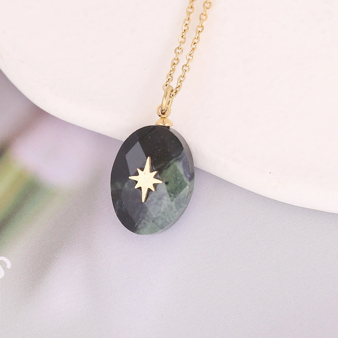 Wholesale Water Drop Natural Stone Pendant Stainless Steel Cross Necklaces