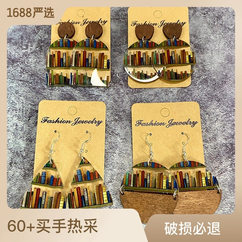 Wholesale Water Drop Stitching Bookshelf Acrylic Earrings