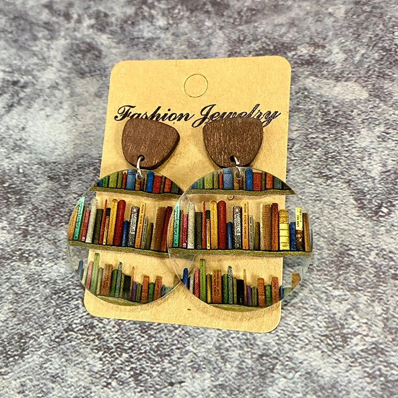 Wholesale Water Drop Stitching Bookshelf Acrylic Earrings
