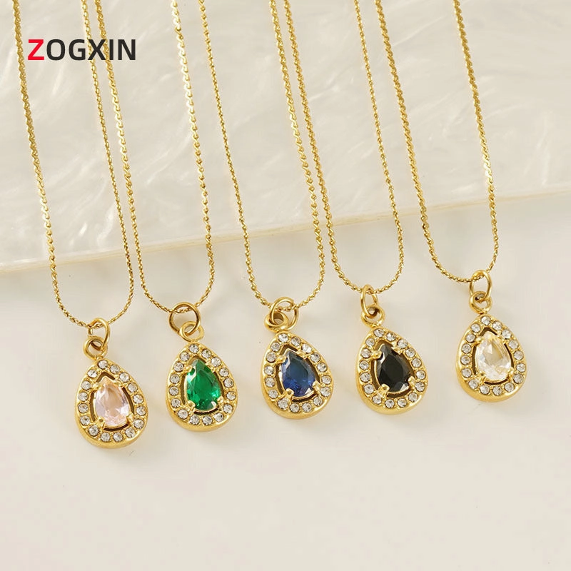 Wholesale Water drop zircon necklace female 18K stainless steel pendant clavicle chain