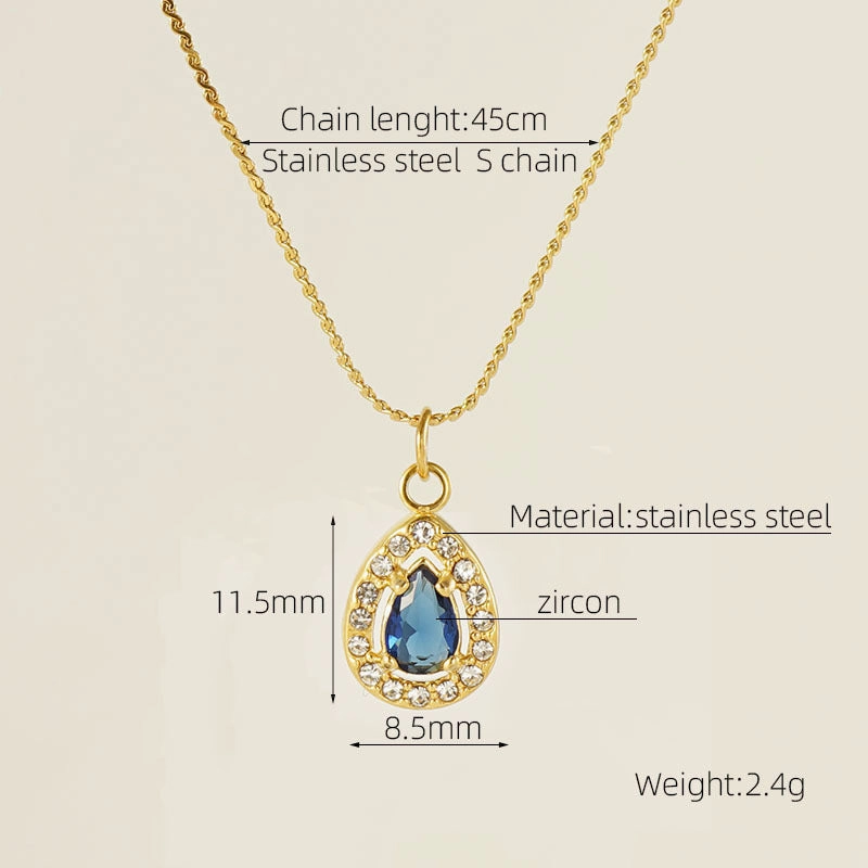 Wholesale Water drop zircon necklace female 18K stainless steel pendant clavicle chain