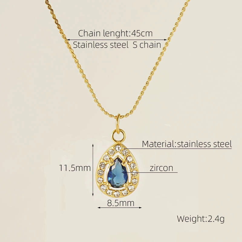 Wholesale Water drop zircon necklace female 18K stainless steel pendant clavicle chain