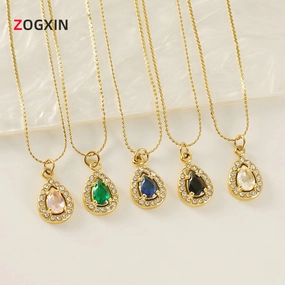 Wholesale Water drop zircon necklace female 18K stainless steel pendant clavicle chain