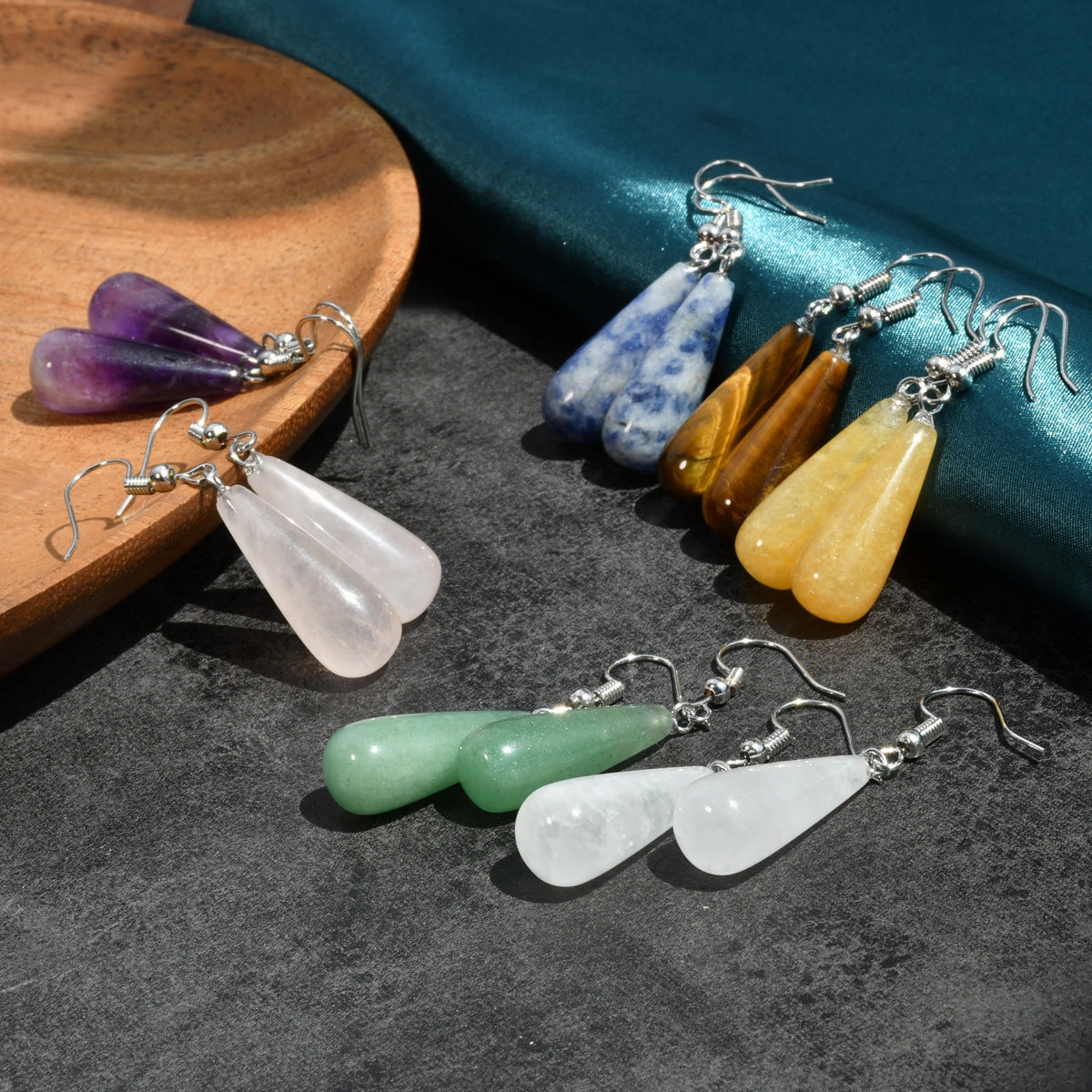 Wholesale  Water Drops Natural Stone Pendant Earrings
