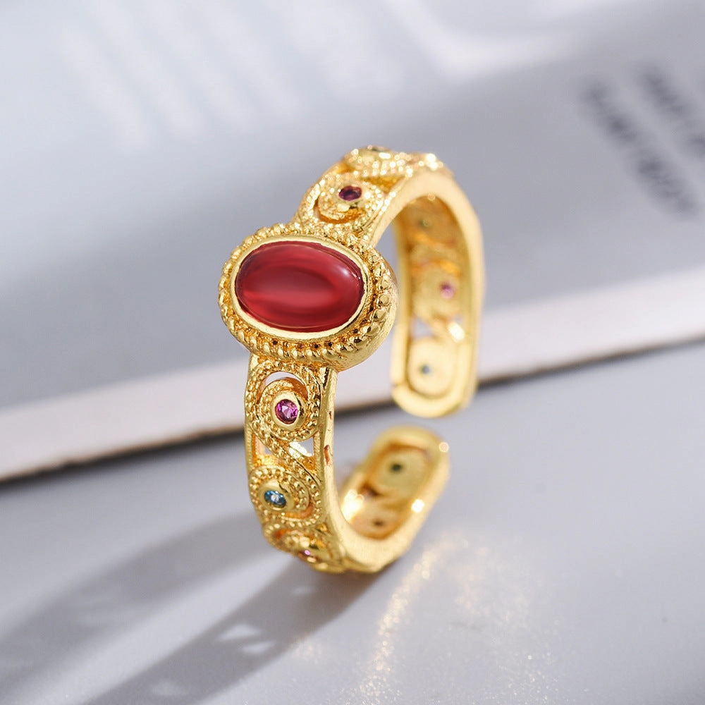 Wholesale Water Shell Inlay Autumn and Winter Trend Fashion Niche Design Light Luxury High-end Open Rings