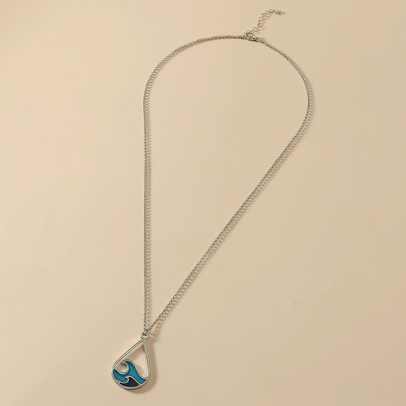 Wholesale Wave Design Stainless Steel Blue Sweater Chain Earring Set