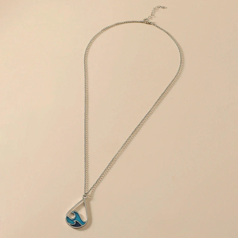 Wholesale Wave Design Stainless Steel Blue Sweater Chain Earring Set