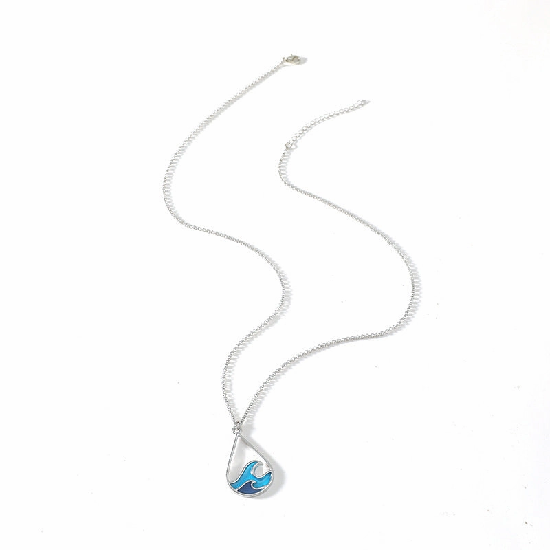 Wholesale Wave Design Stainless Steel Blue Sweater Chain Earring Set