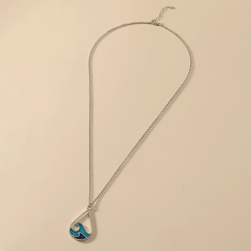 Wholesale Wave Design Stainless Steel Blue Sweater Chain Earring Set