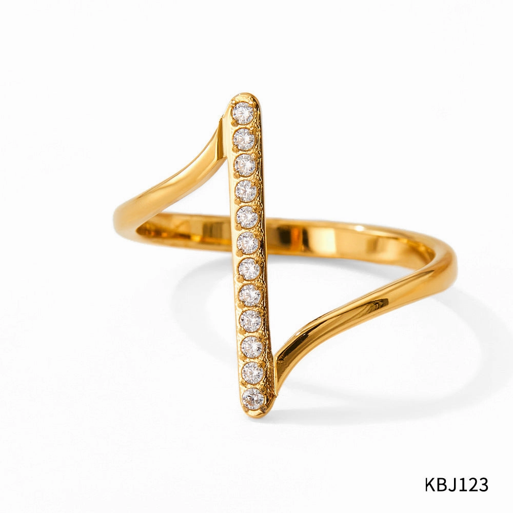 Wholesale Wave Set Zircon Stainless Steel Ring