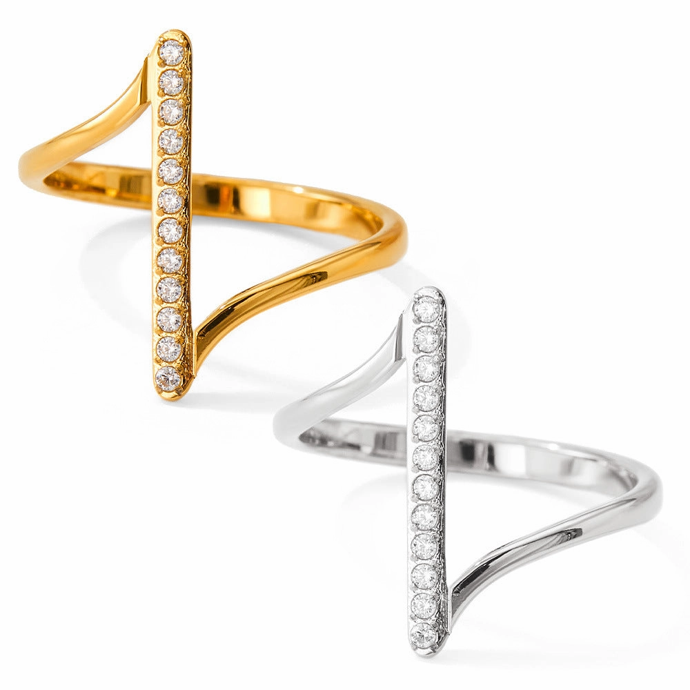 Wholesale Wave Set Zircon Stainless Steel Ring