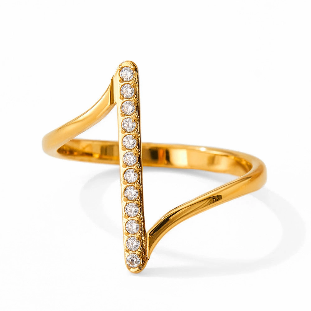 Wholesale Wave Set Zircon Stainless Steel Ring
