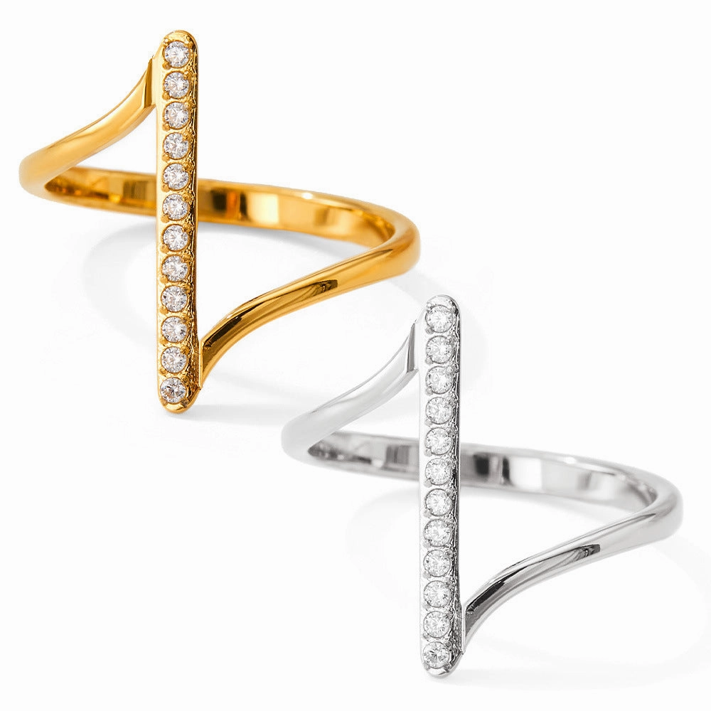 Wholesale Wave Set Zircon Stainless Steel Ring