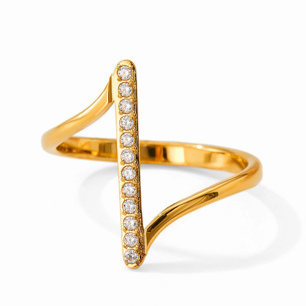 Wholesale Wave Set Zircon Stainless Steel Ring