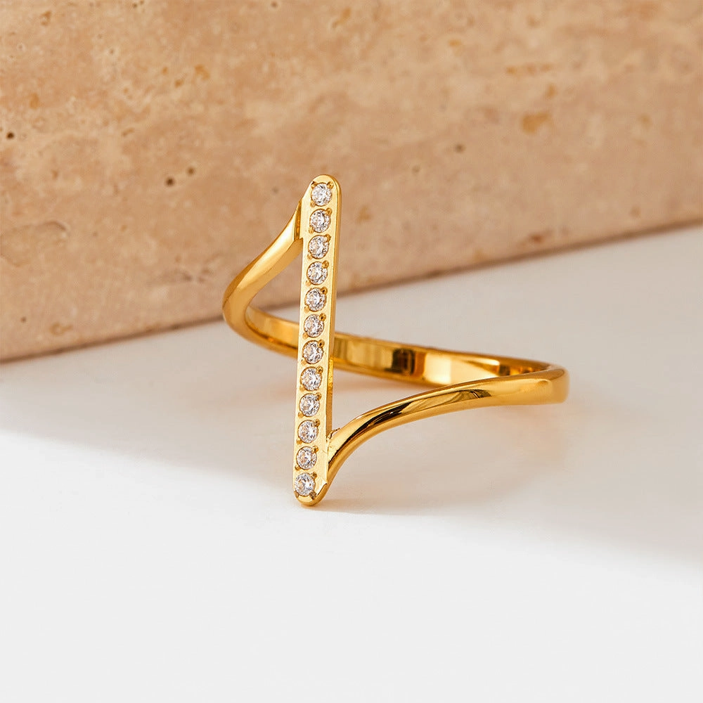 Wholesale Wave Set Zircon Stainless Steel Ring
