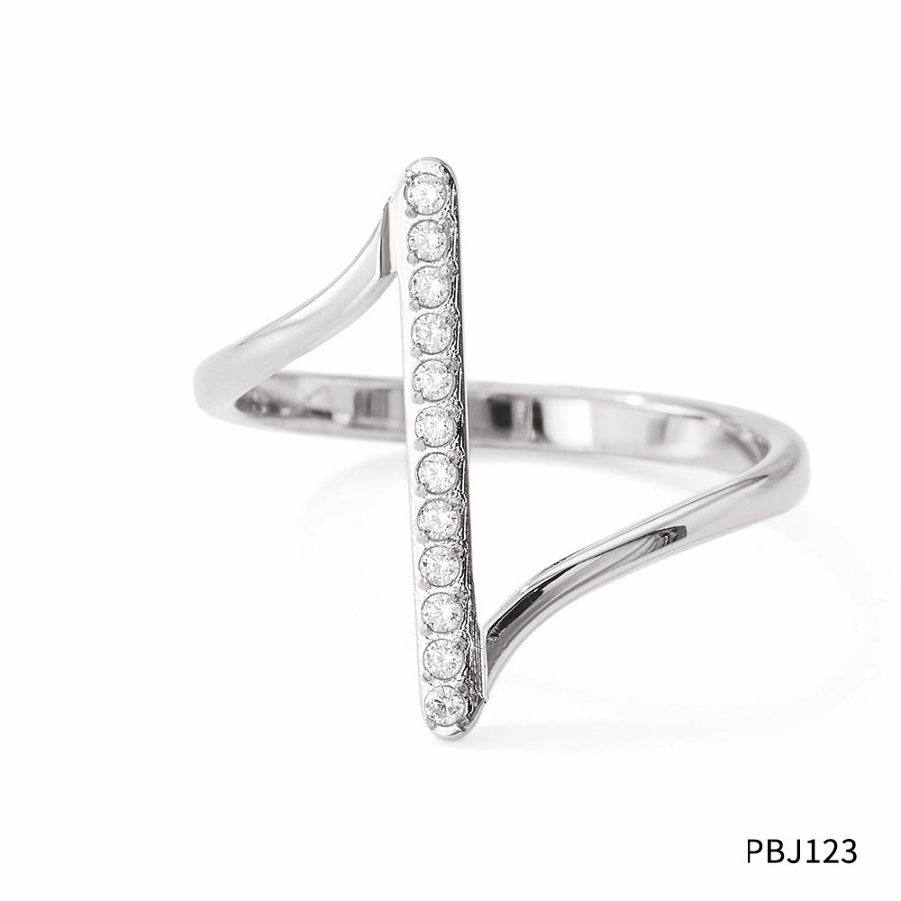Wholesale Wave Set Zircon Stainless Steel Ring