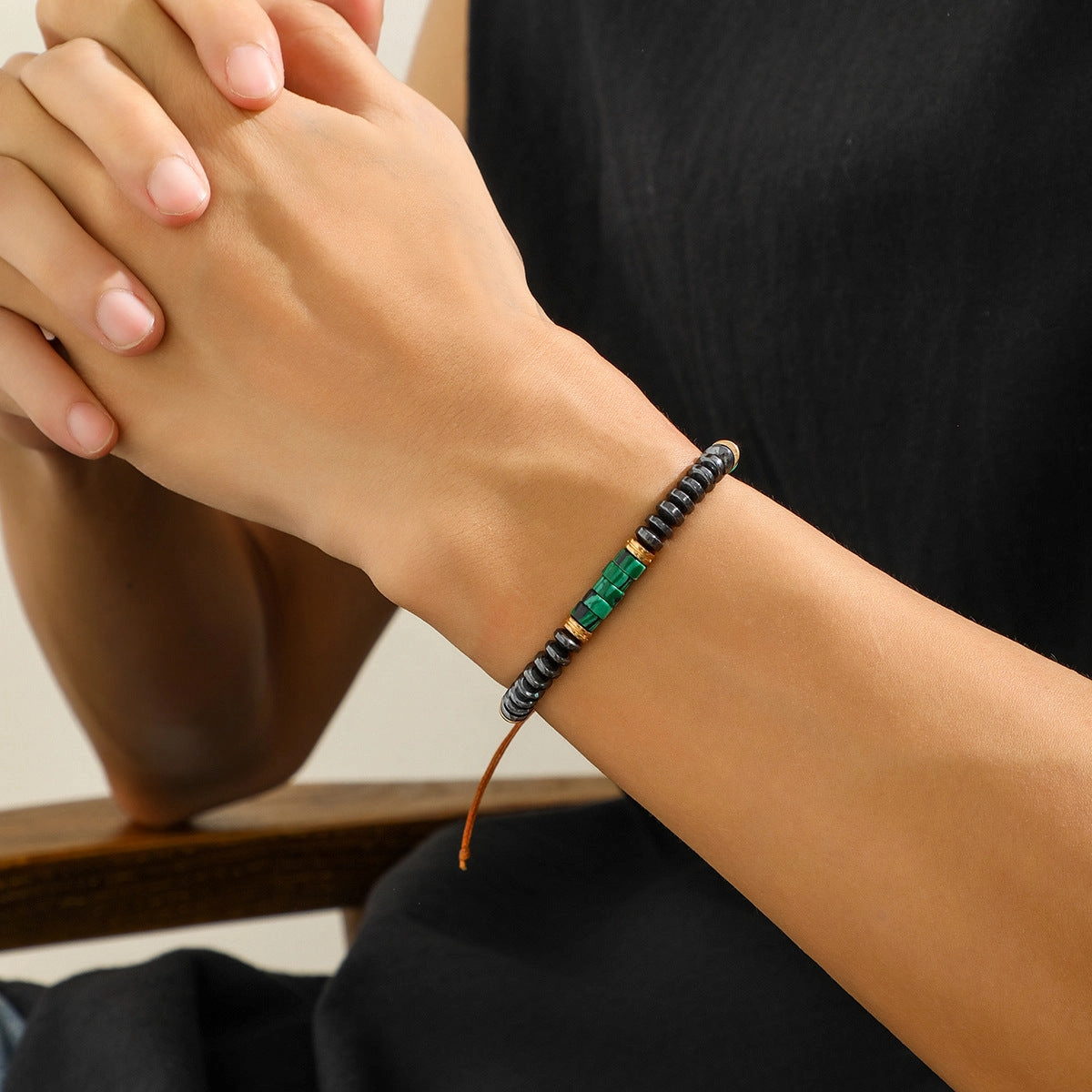 Wholesale Wax Cord Turquoise Adjustable Men's Bracelet