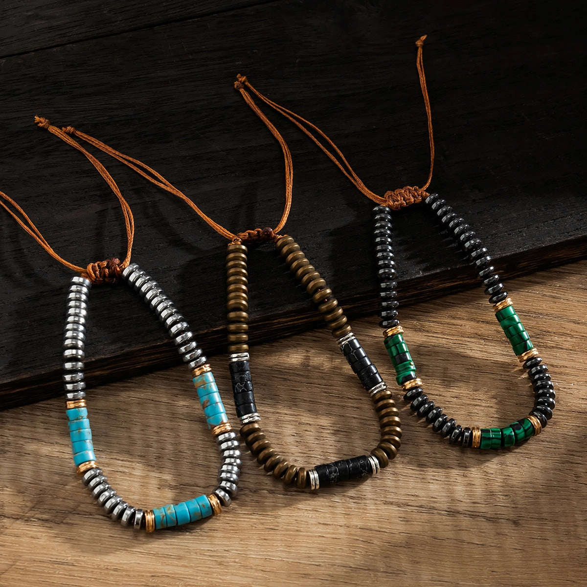 Wholesale Wax Cord Turquoise Adjustable Men's Bracelet