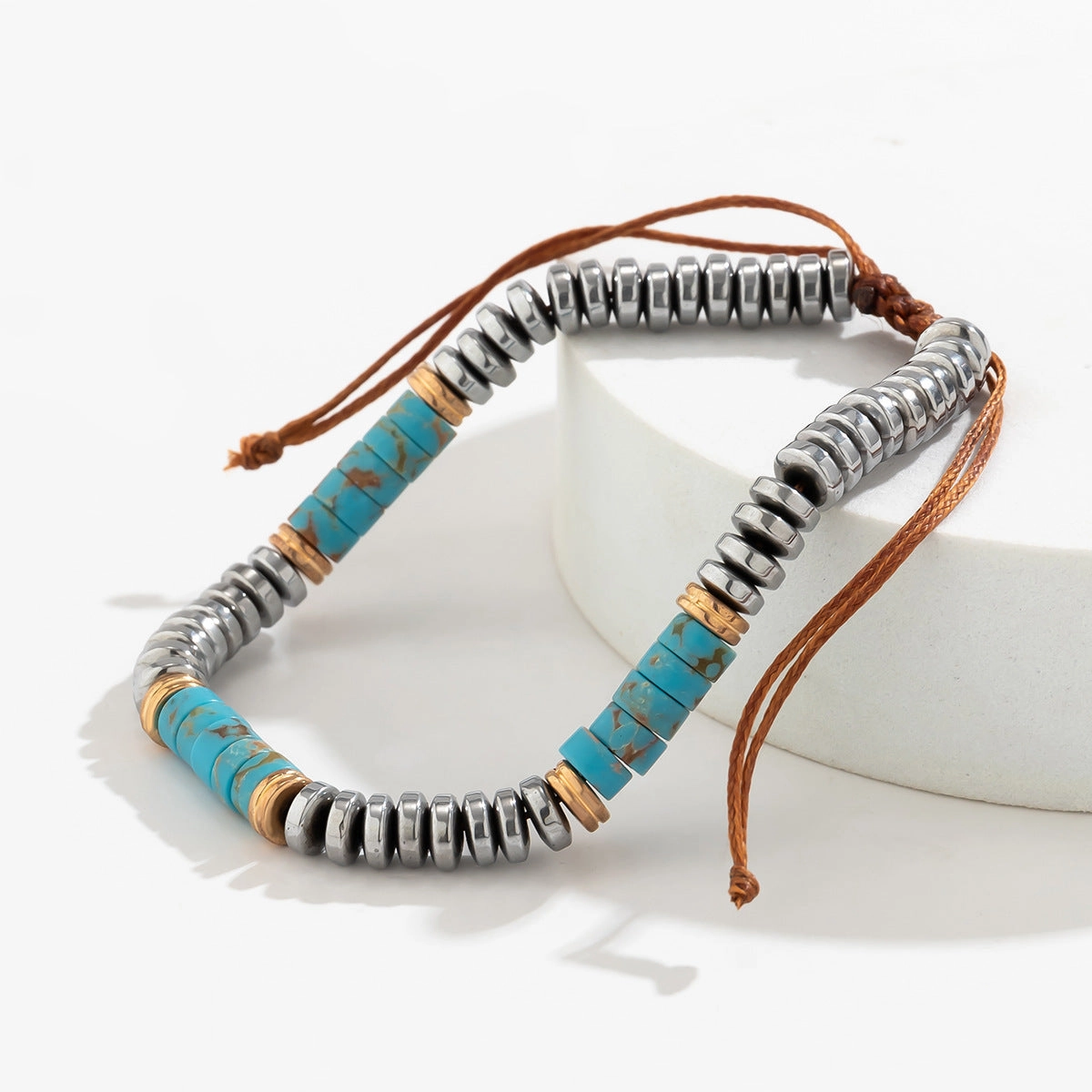 Wholesale Wax Cord Turquoise Adjustable Men's Bracelet
