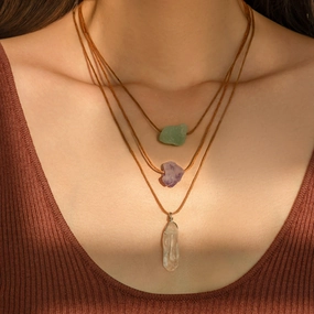 Wholesale Wax Wire Crystal Tassel Retro Ethnic Style Irregular Gravel Pendant Necklace
