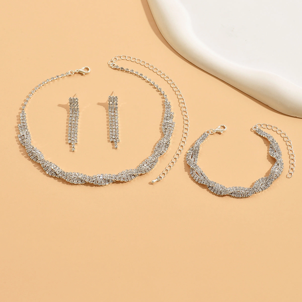 Wholesale Wedding Dress Rhinestone Necklace Earrings Two Piece Set