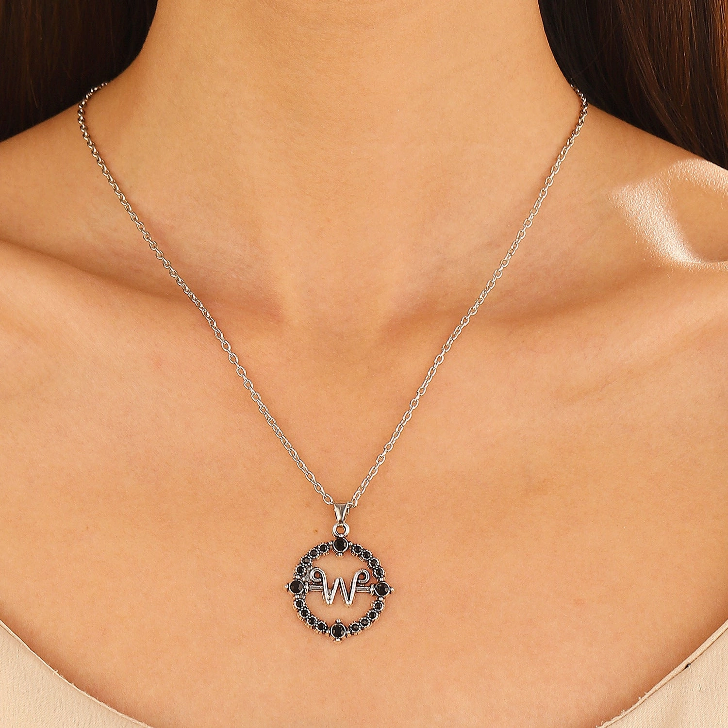 Wholesale Wednesday Necklace Cut-out Round Letter W Pendant