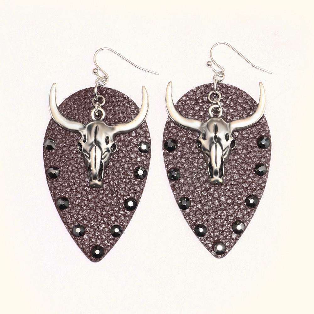 Wholesale West Denim Leather Earrings with Diamonds