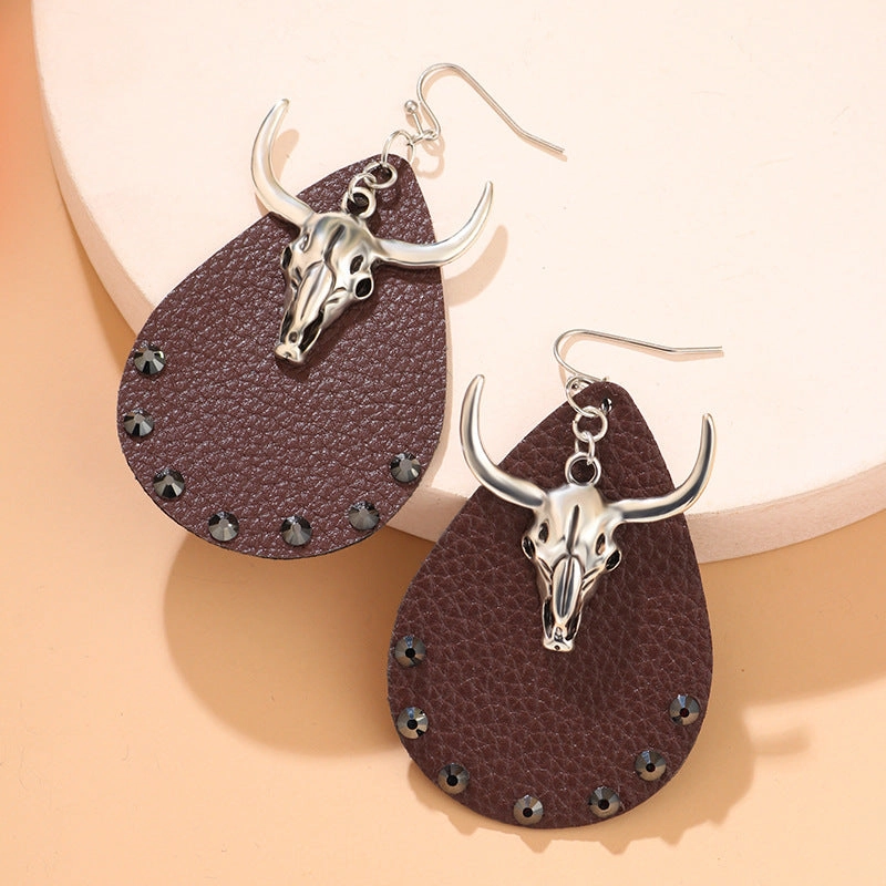Wholesale West Denim Leather Earrings with Diamonds