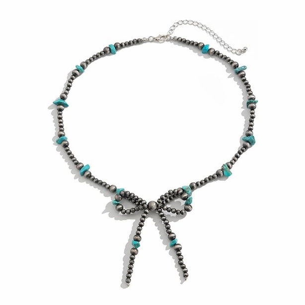 Wholesale Western Bow Necklace Multilayer Bohemian Turquoise Bead Necklace