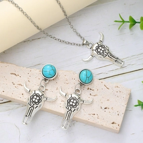 Wholesale Western Bull Head Skull Chain Alloy Earrings