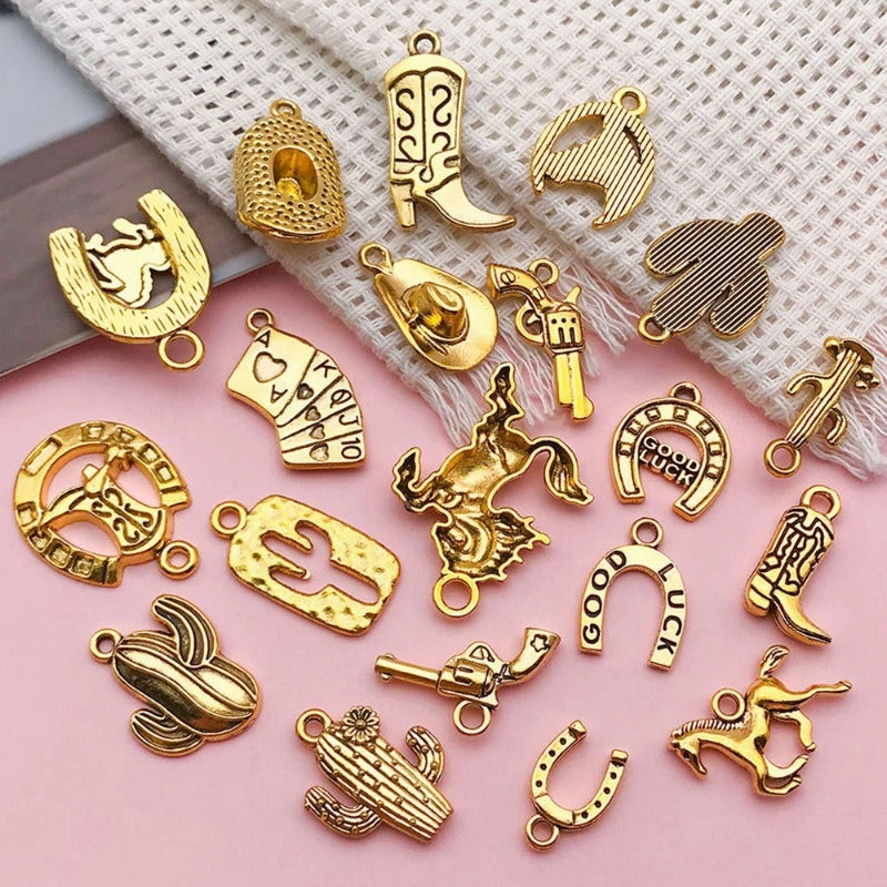 Wholesale Western Cowboy DIY Alloy Boots Gun Cactus Necklace Pendant Accessories