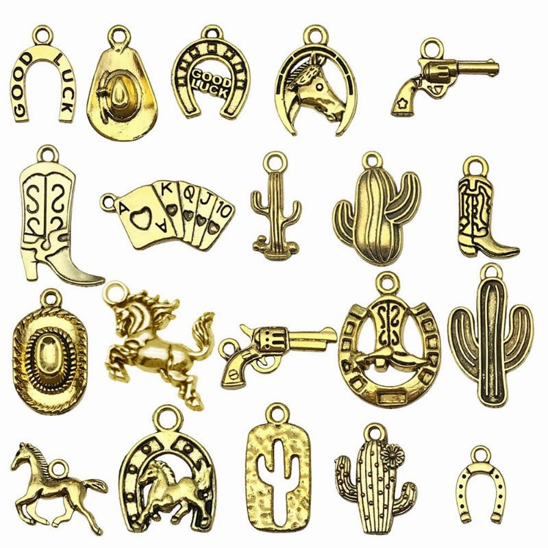 Wholesale Western Cowboy DIY Alloy Boots Gun Cactus Necklace Pendant Accessories