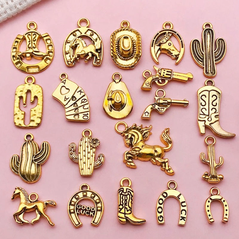 Wholesale Western Cowboy DIY Alloy Boots Gun Cactus Necklace Pendant Accessories