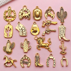 Wholesale Western Cowboy DIY Alloy Boots Gun Cactus Necklace Pendant Accessories