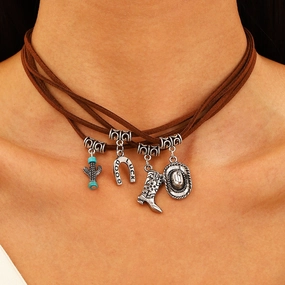 Wholesale Western Cowboy Multi-layered Vintage Boots Horseshoe Necklace