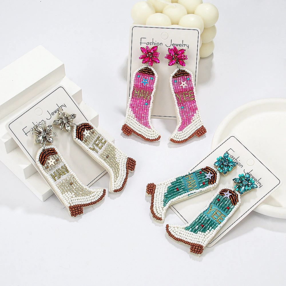 Wholesale Western Cowboy Style Boots Rice Bead Earrings