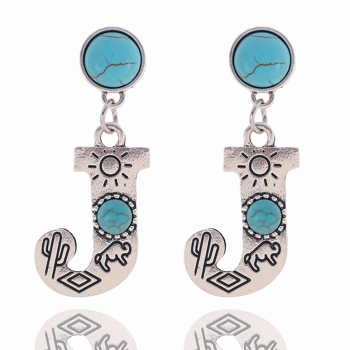 Wholesale Western Denim Sunflower Cactus Alloy Earrings