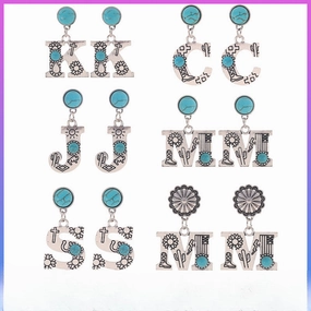 Wholesale Western Denim Sunflower Cactus Alloy Earrings