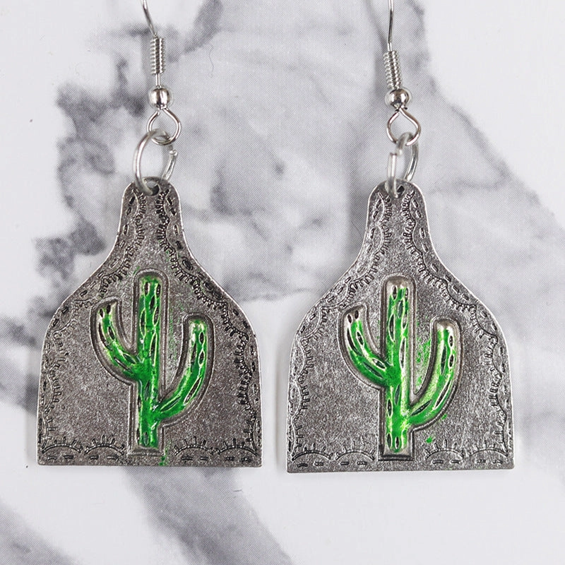 Wholesale Western Distressed Cowboy Style Alloy Turquoise Sunflower Cactus Retro Ethnic Flower Earrings