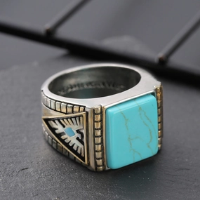 Wholesale Western Honor Thunderbird Feather Turquoise Two-tone Electroplated Ring