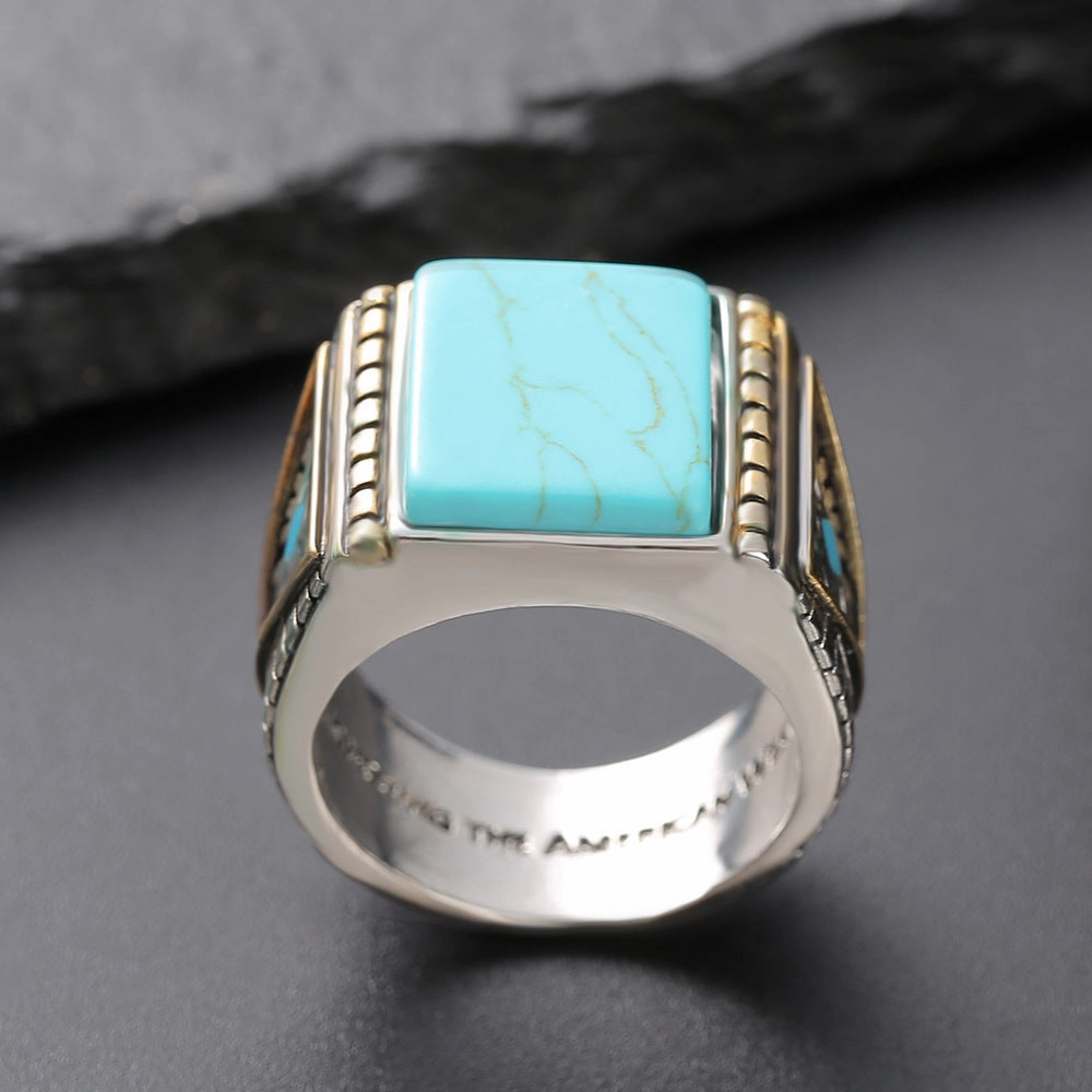Wholesale Western Honor Thunderbird Feather Turquoise Two-tone Electroplated Ring