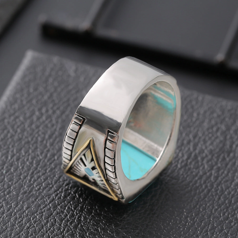 Wholesale Western Honor Thunderbird Feather Turquoise Two-tone Electroplated Ring