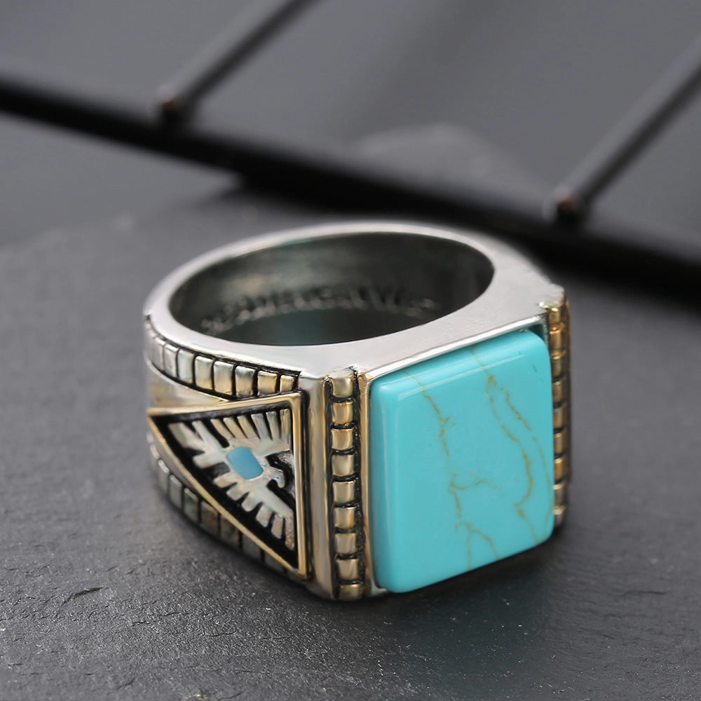 Wholesale Western Honor Thunderbird Feather Turquoise Two-tone Electroplated Ring